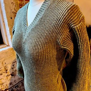 Olive Green Knit V Neck Sweater
